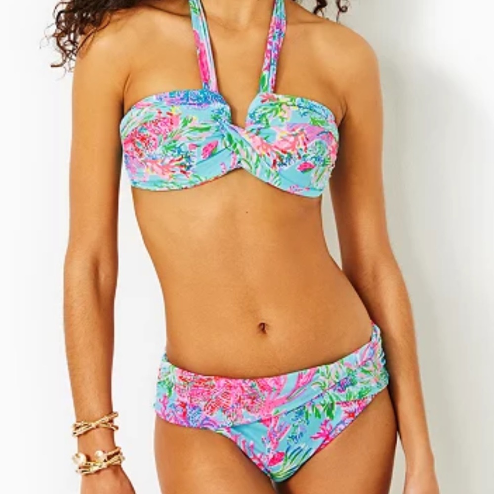 NWT Lilly Pulitzer Eddee Bandeau Top, Celestial Blue, Cay To My Heart, Size 14
